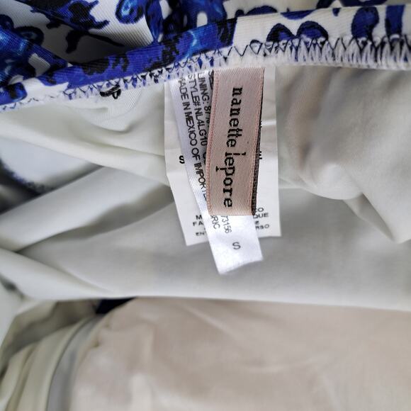 Nanette Lepore St. Etienne Goddess One Piece Swimsuit Small Blue Floral Halter - Picture 5 of 7